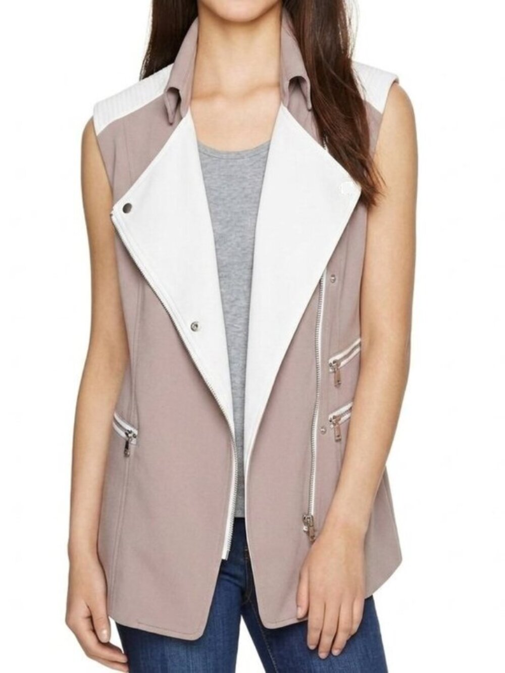 Wilfred "Timbre" Drape Front  Crepe Vest in Mauve/White- Sz. XS